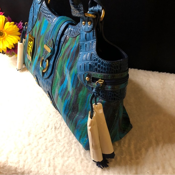 New Sharif Croc Style Beautiful Leather Satchel Handbag w/Matching Wristlet - Picture 16 of 16